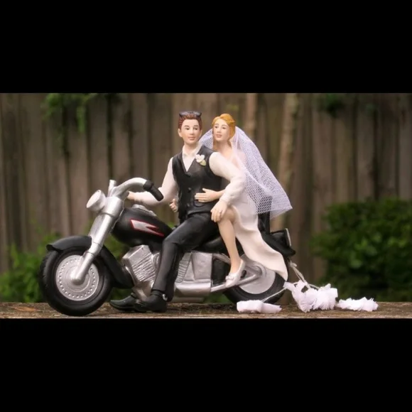 New Motorcycle Bride & Groom Wedding Cake Topper Just Married